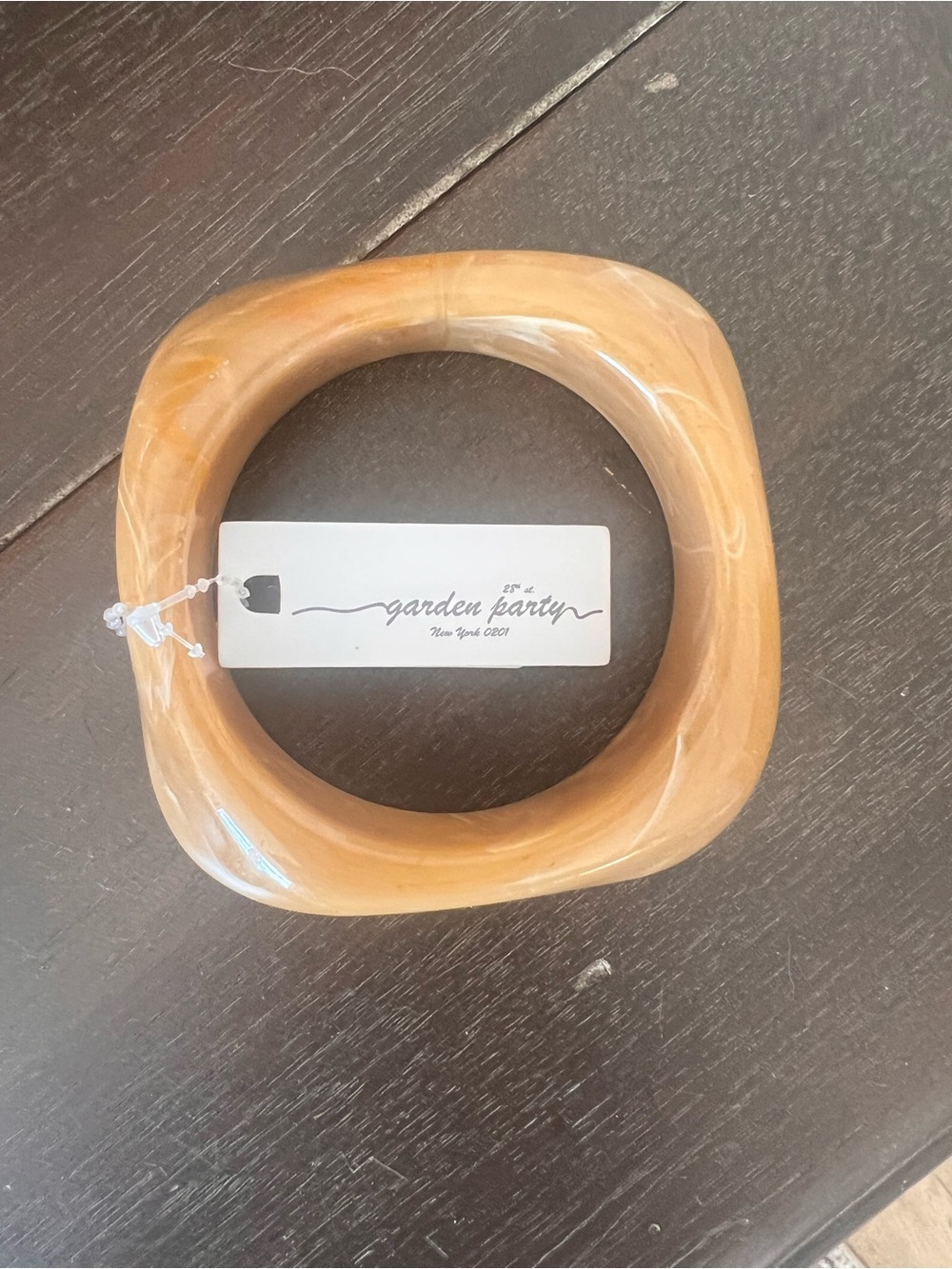 Garden Party Square Resin Bangle Bracelet - Honey Amber